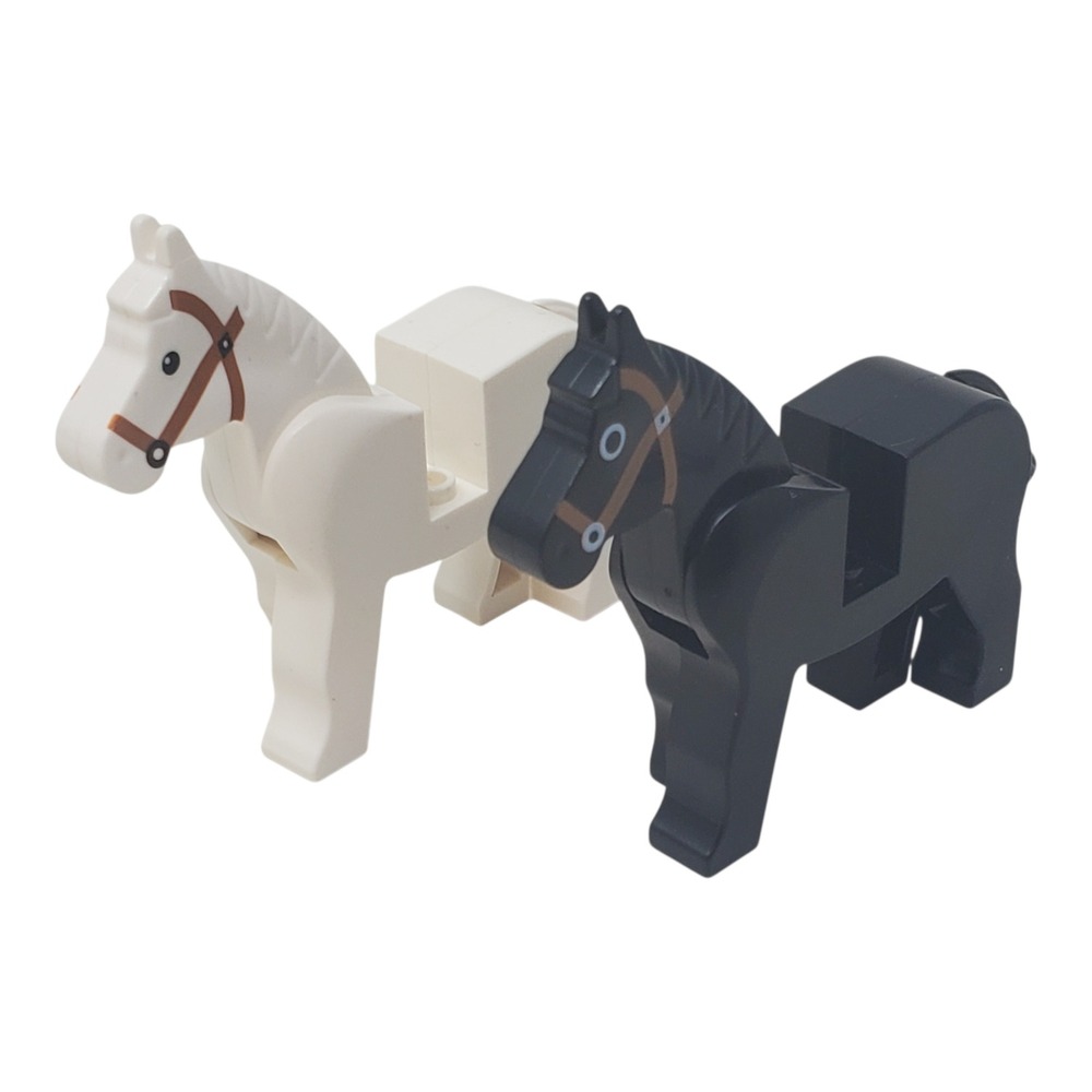 LEGO Castle Horses White with Brown Bridle Black with Brown Bridle
